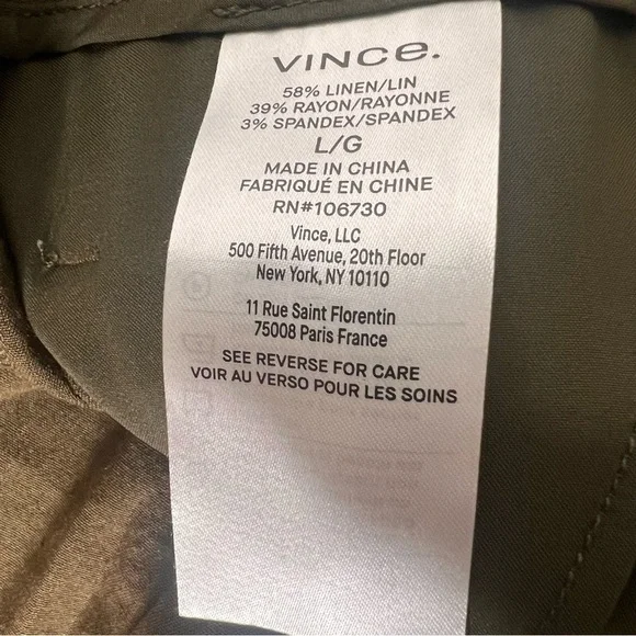 VINCE Women’s Linen-Blend High-Waist Pull-On Pant Sz. Large Olive Green Trousers - Picture 10 of 13
